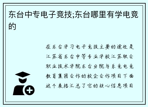 东台中专电子竞技;东台哪里有学电竞的